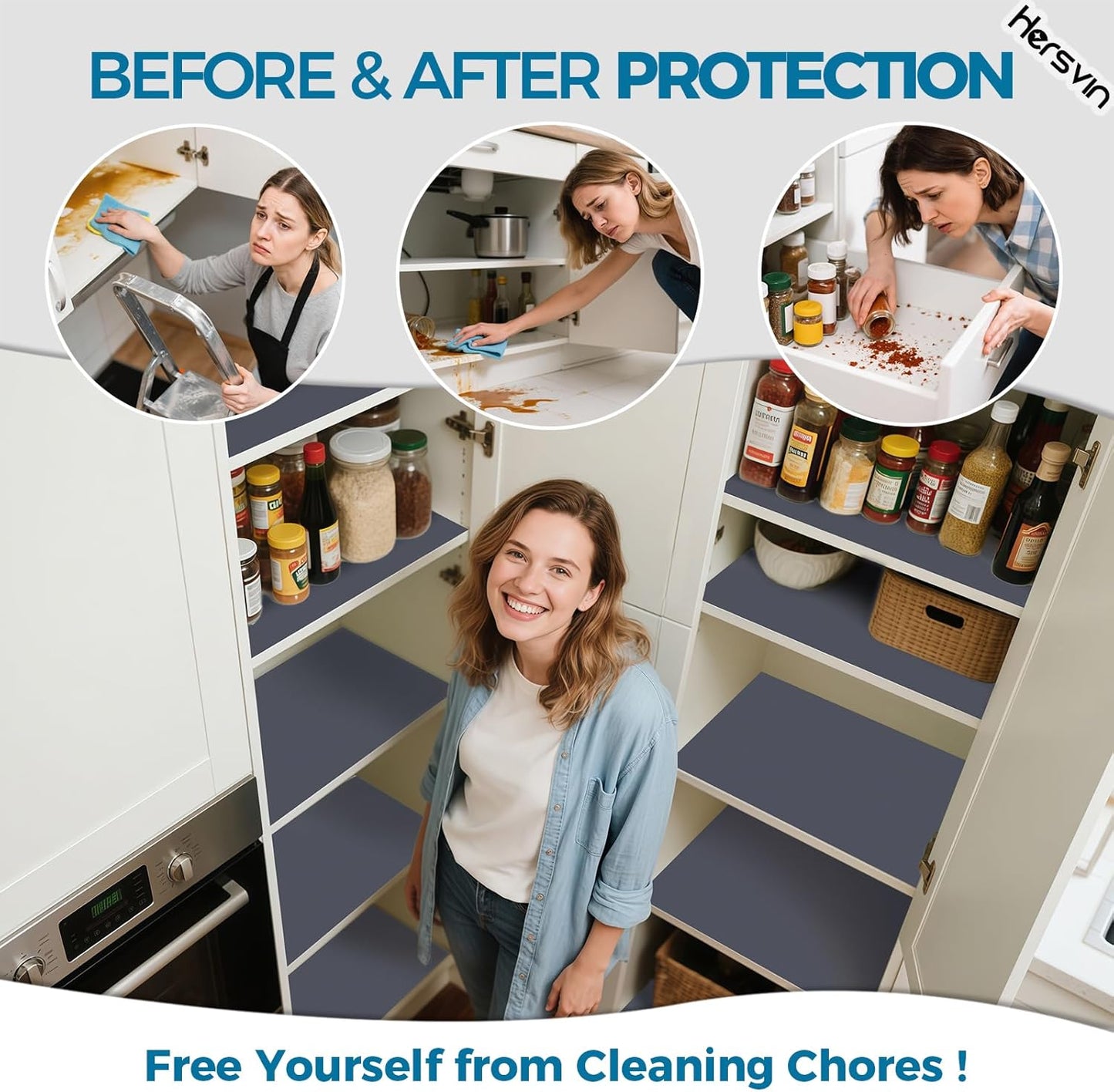 Shelf Liners 20 in x 20 ft EVA Drawer Mats, Non-Adhesive Cupboard Pad, Kitchen Cabinet Lining Fridge Cushion (Gray Stripe, 50.8cmx610cm)