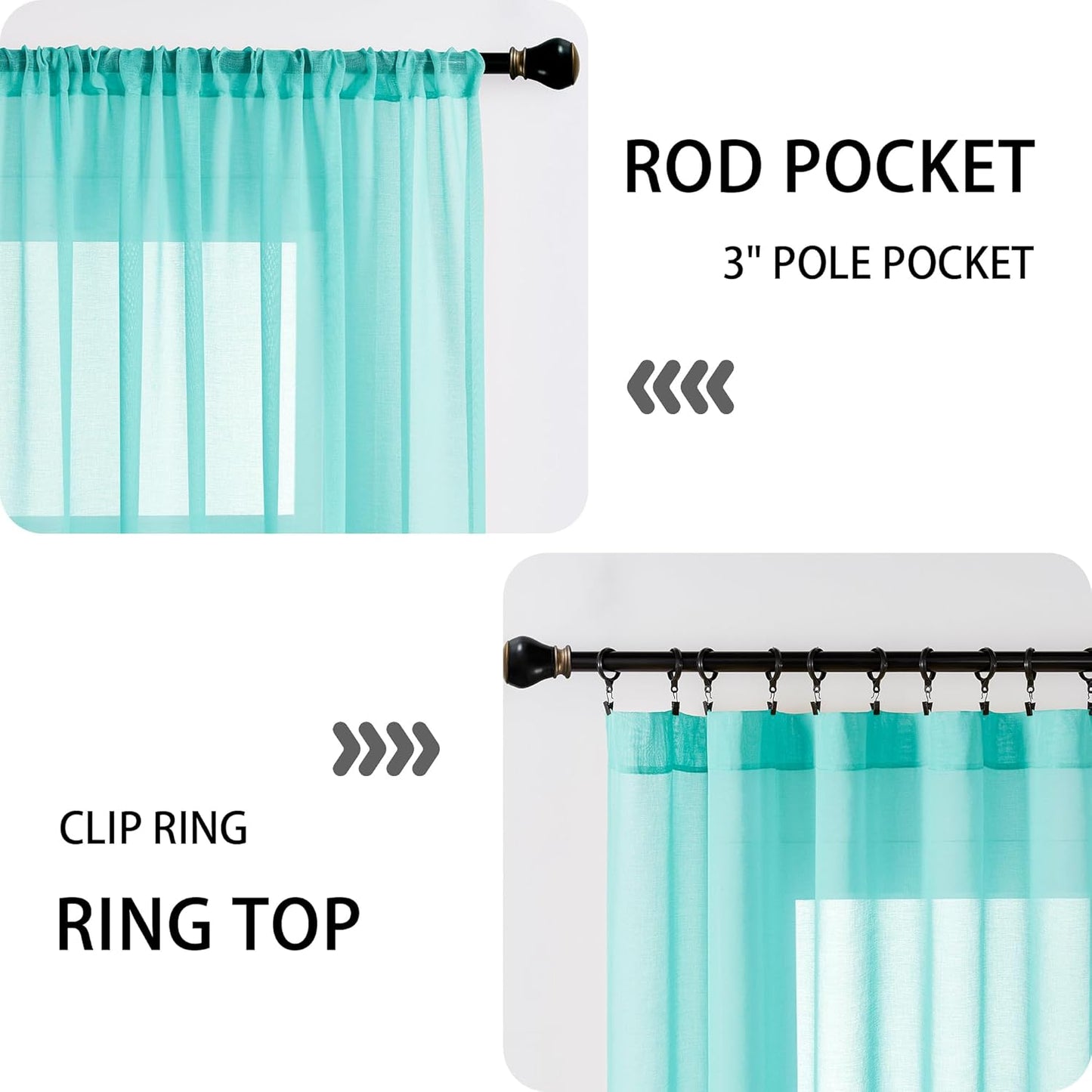 Tollpiz Short Sheer Door Curtain Closet Linen Textured Curtain Sheers Doorway Light Filtering Voile Patio Door Rod Pocket Curtains French Door, 54 x 54 inches Long, Aqua Blue, Set of 1 Panel
