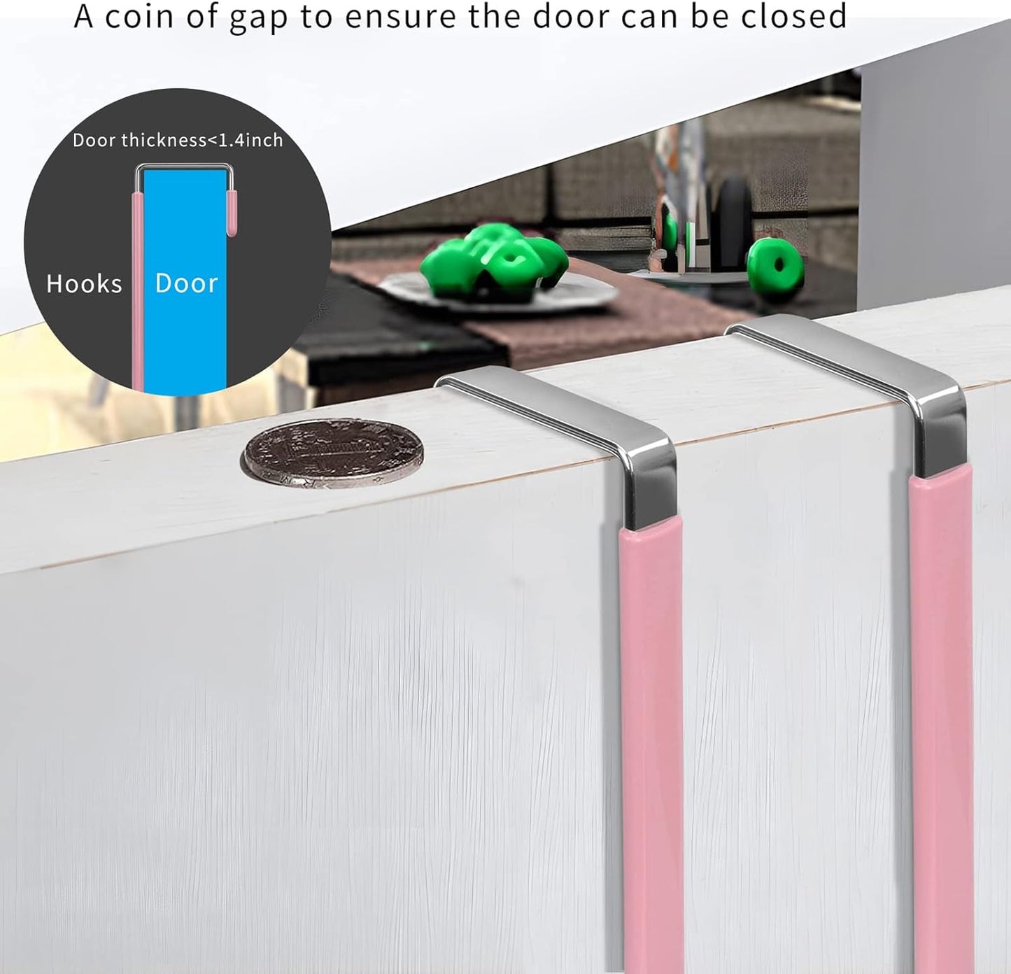 FYY Over The Door Hooks, 4 Pack Door Hangers Hooks with Rubber Prevent Scratches Heavy Duty Organizer Hooks for Living Room, Bathroom, Bedroom Hanging Clothes, Towels, Hats, Coats, Bags Pink