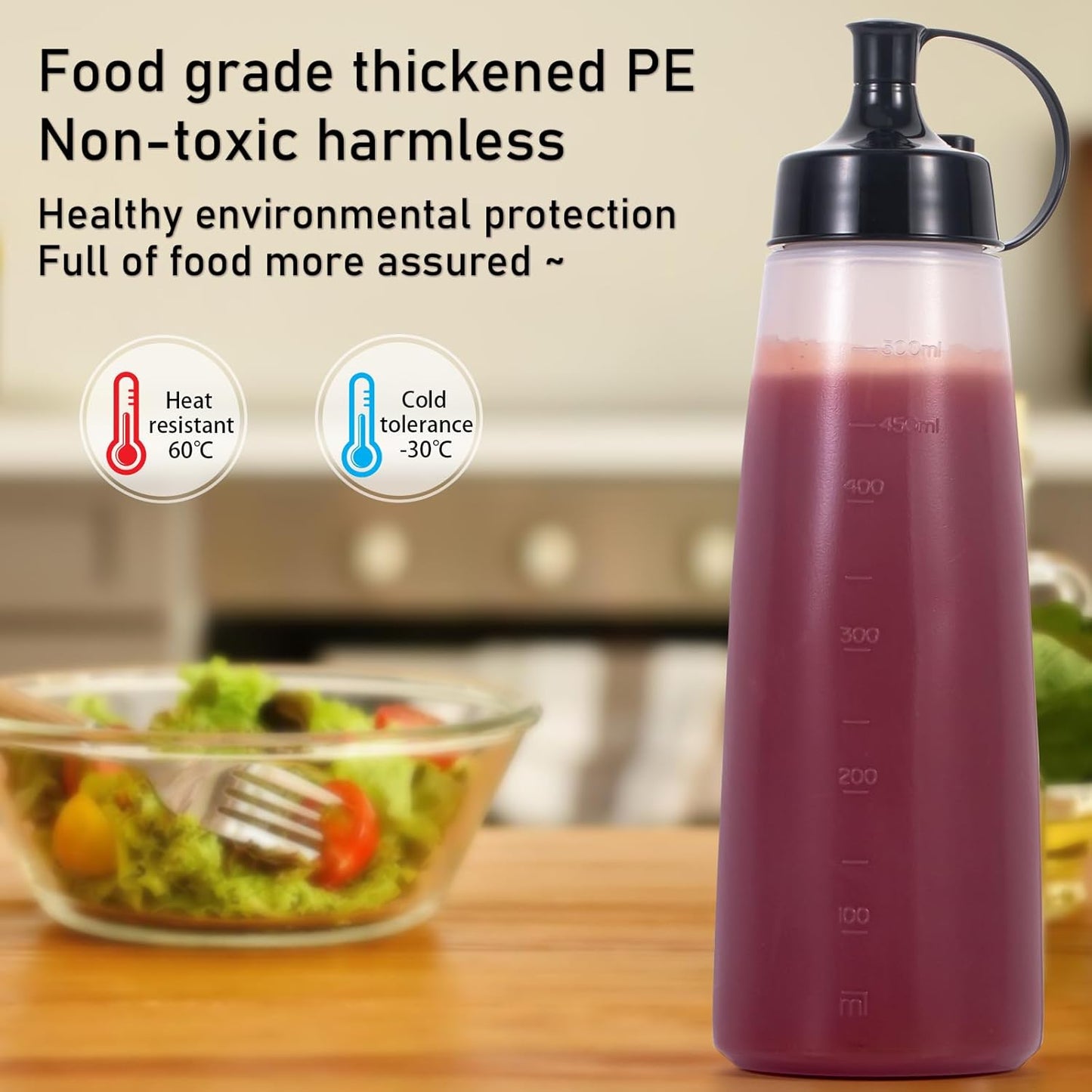 Condiment Squeeze Bottles Ketchup Dispenser 2PCS 16.9 oz Plastic Sauce Squirt Bottle with Cap Lids, Pancake Squirt Bottles for Sauces Liquids Mustard BBQ Dressing Pancake Art,Wide Mouth