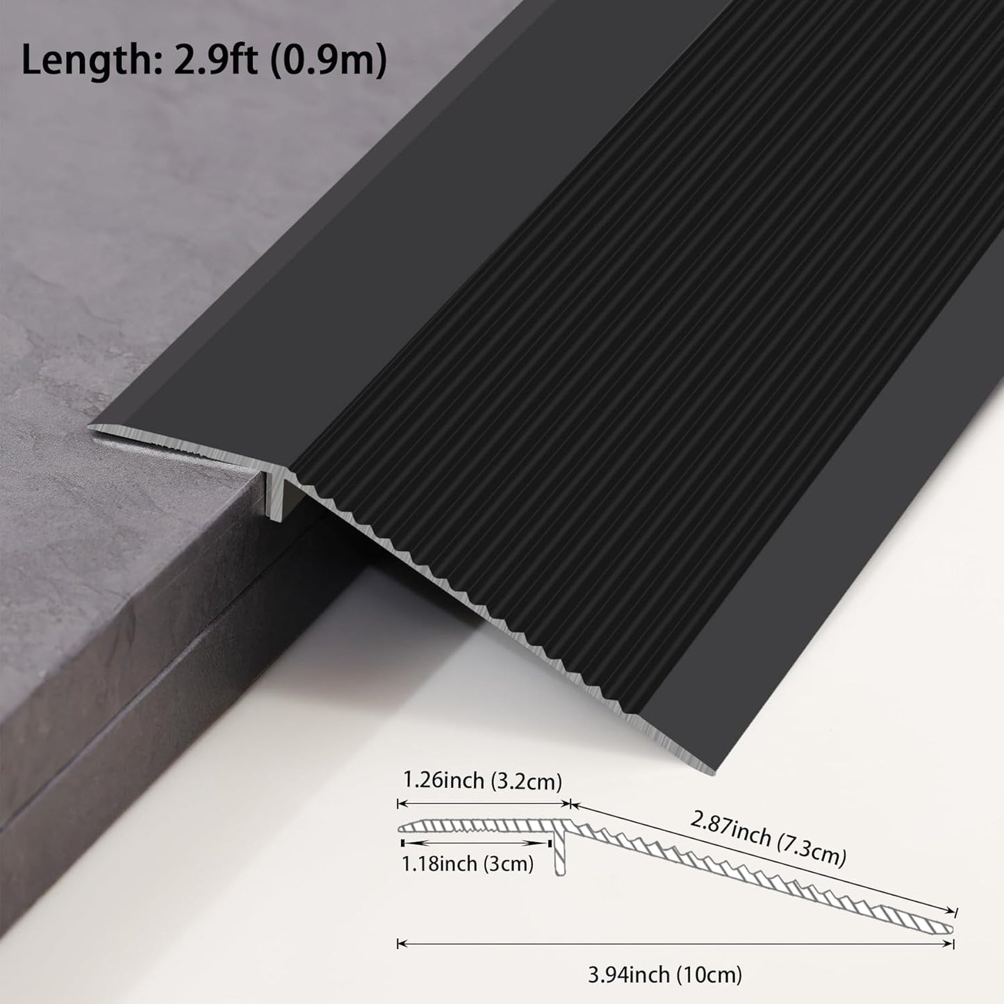 Gaahing Aluminum Floor Transition Threshold Strip, Bridge The Height Gap Between 0.3 to 1.6 inches for Doorway Ramp (2Pcs x 35.4in x 3.9in, Matte Black)