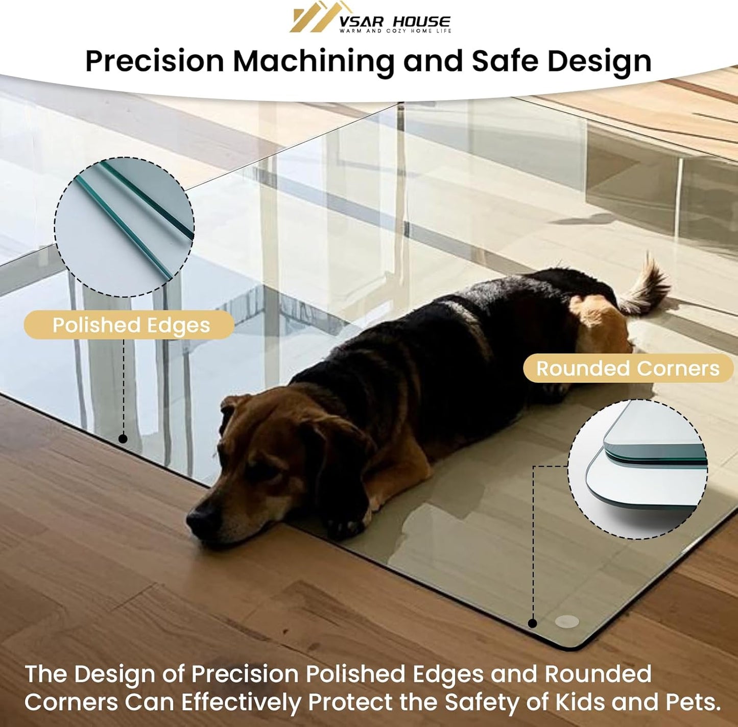 48"x31" Tempered Glass Chair Mat, Heavy Duty Glass Office Floor Mat for Carpet or Hardwood Floors, with Non-Slip Pads, Round Corner and Polished Edge, Effortless Rolling, Thick 1/5"