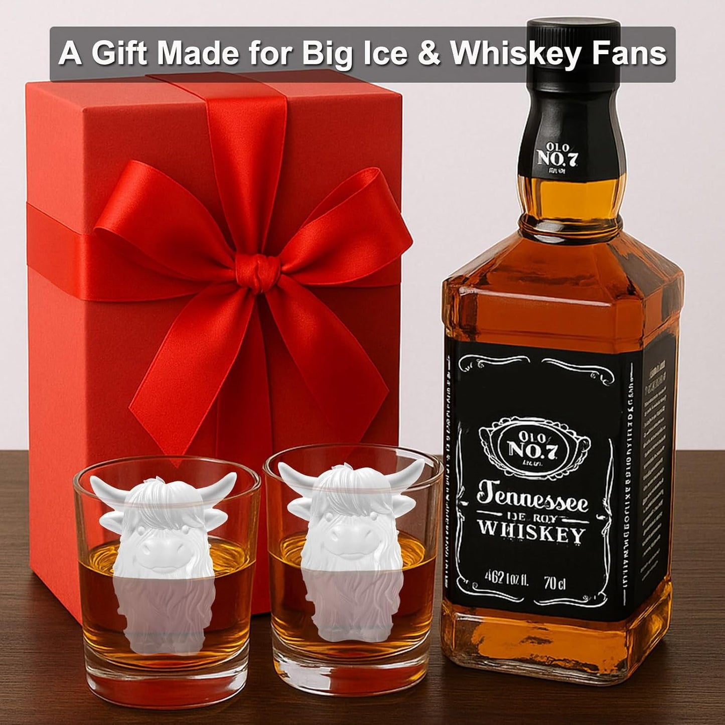 3D Highland Cow Ice Cube Silicone Molds Tray for Whiskey, Cocktail, Drink Decor, Bar; Rich Details. Cute Gifts for Women Kids Girls Boys, Fun Animal Shape Soap Epoxy Resign Mold; 2 Pack