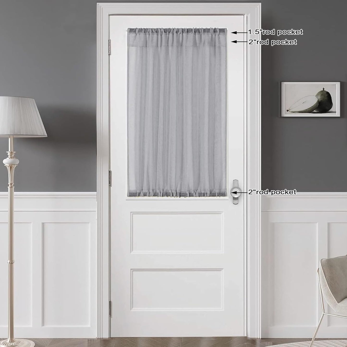 Chyhomenyc Sheer Window Curtains Tier 2 Pieces Set, 36 inch Length, Short Dining Curtains Window Treatment for Small Windows/Bathroom/Cafe/Living Room, Rod Pocket, Charcoal Grey