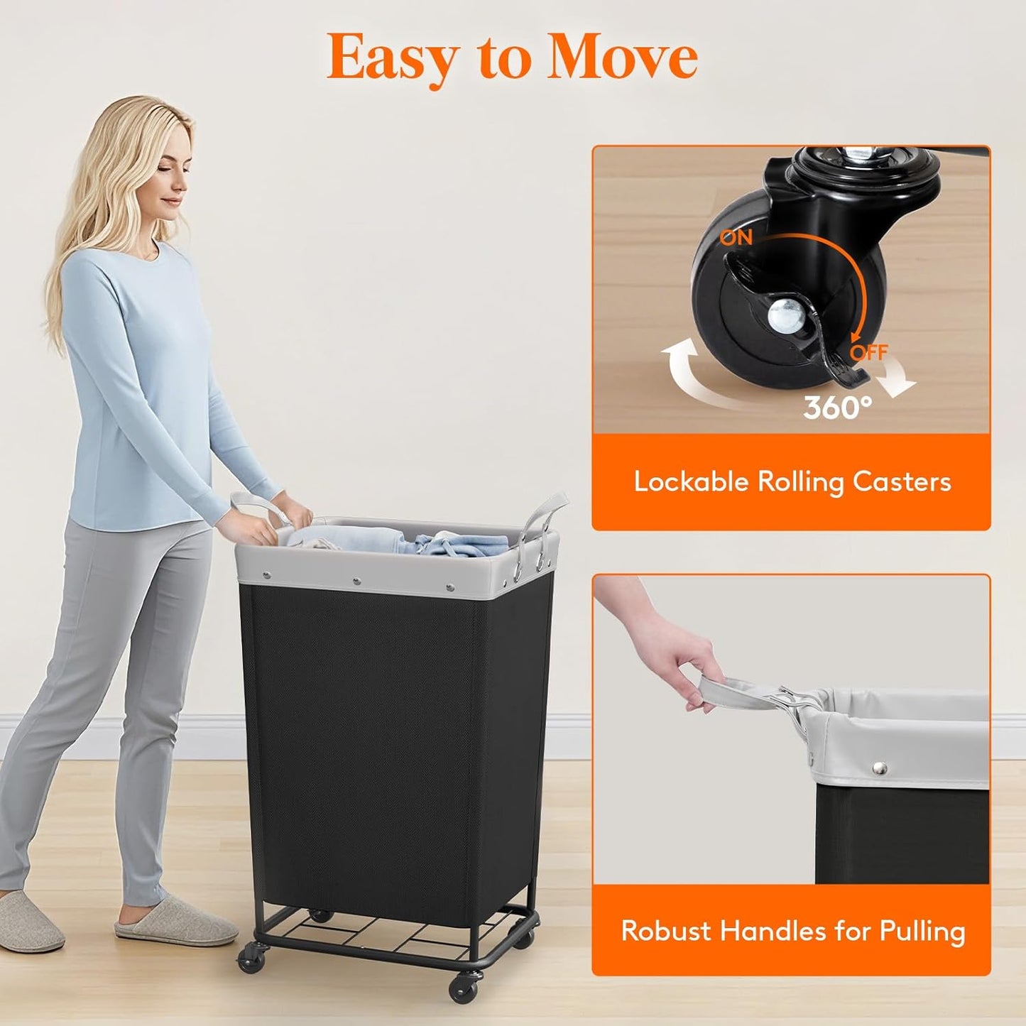 Lifewit 165L Laundry Basket with Wheels, Large Heavy Duty Commercial Rolling Laundry Hamper with Handles, Tall Steel Frame Laundry Cart for Laundry Room Bedroom Hotel Home Dorm, Black