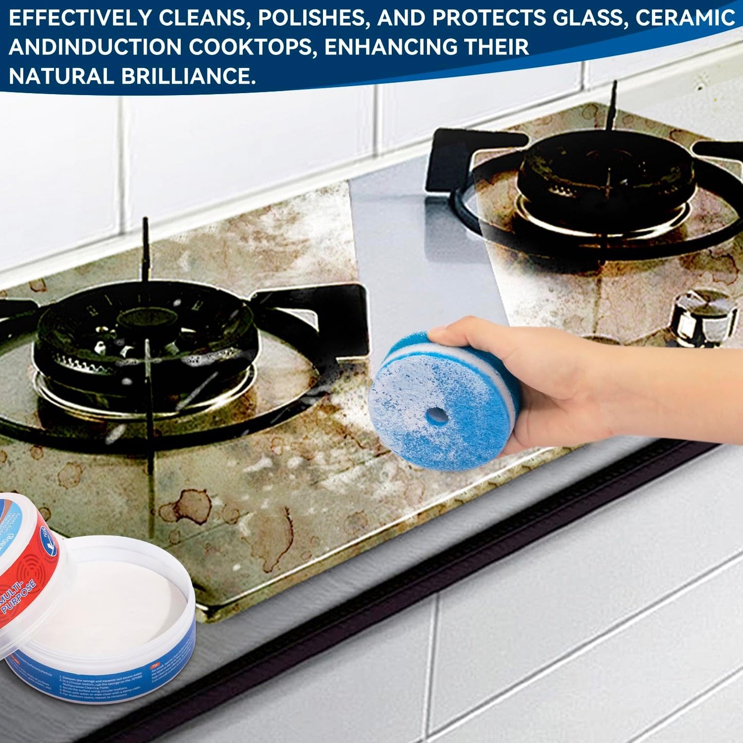 Cooktop Cleaner Paste,the Pink Of Stuff, Miracle All Purpose Cleaning Paste,Easily Remove Burned-On Food, Grease and Watermarks, Leaving Your Glass Cook Top Sparkling 10 oz