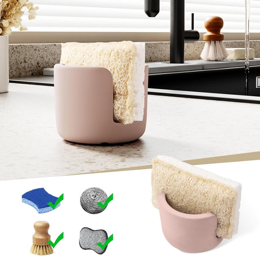 Diatomite Sponge Holder for Countertop Organizer, Quick Dry Stone Sponge Caddy, Diatomaceous Earth Sponge Holder, Absorbent Face Sponge Stand, Brown