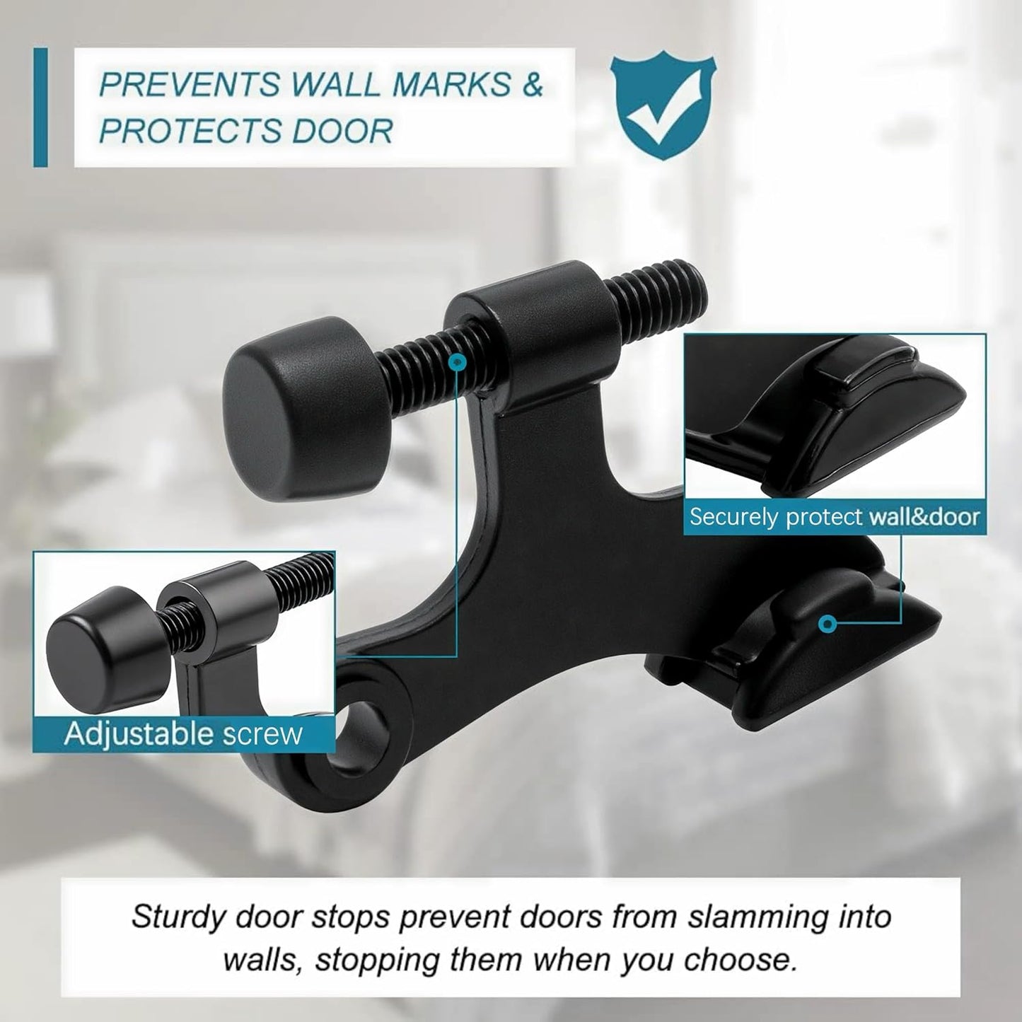 12 Pack Hinge Pin Black Door Stopper, Adjustable Heavy Duty Hinge Pin Door Stop with Black Rubber Bumper Tips