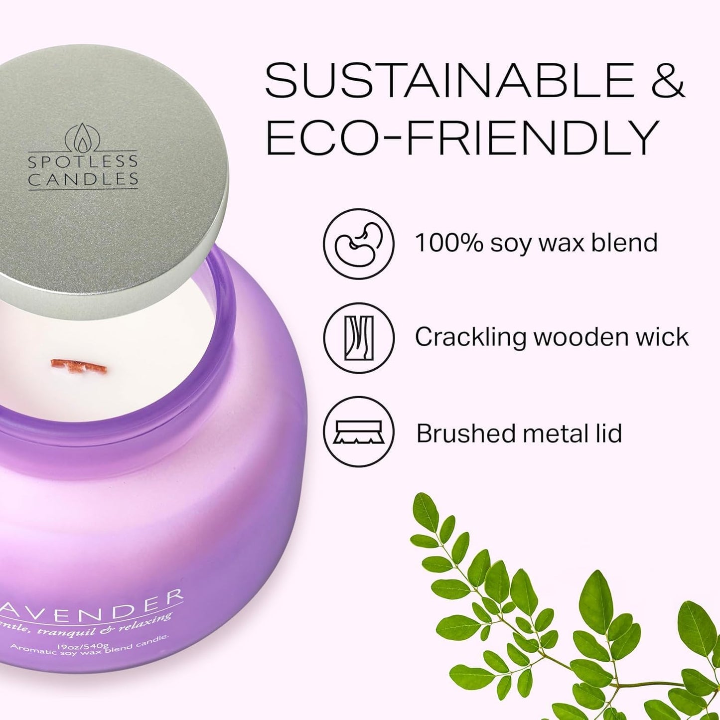 Lavender Candle 19oz Volcano Jar with Wooden Wick Upto 75 Hours Burn Time in a Large 4" x 5" Solid Purple Glass Jar in a Luxury Gold Foil Gift Box