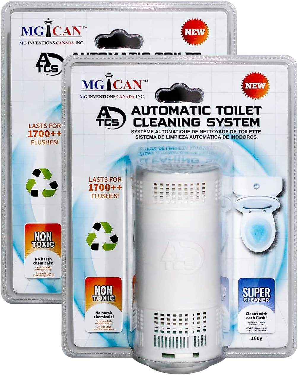 MGICAN Patented Automatic Toilet Cleaning System(ATCS) | Non-Toxic | Bleach Free & Long-Lasting | In Tank Toilet Bowl Cleaner | Cleans & Removes Stains in Every Flush| UL-Certified, 2 Pack