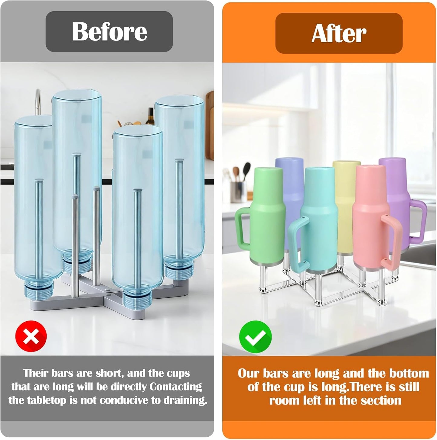 Palksky Foldable Bottle Drying Rack for Water Bottles & Cups - Stainless Steel Space Saving Dish Rack Holder Organizer for Kitchen Counter, Sink or Dishwasher