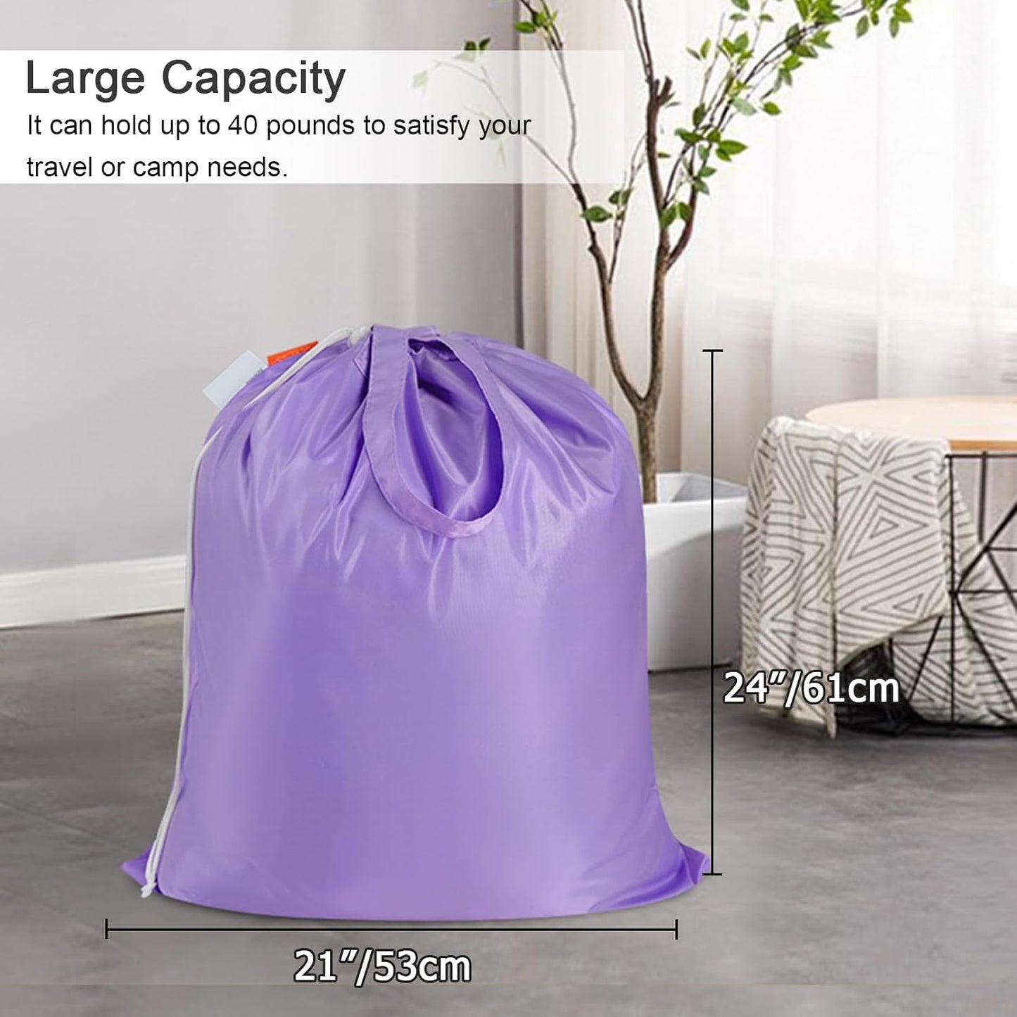Polecasa Small Heavy Duty Laundry Bag with 130gsm Tear Resistant Fabric and Handles, Easy to Carry Durable Dirty Clothes Drawstring Bag, Perfect for College Dorm, Travel 21”x24”,Purple
