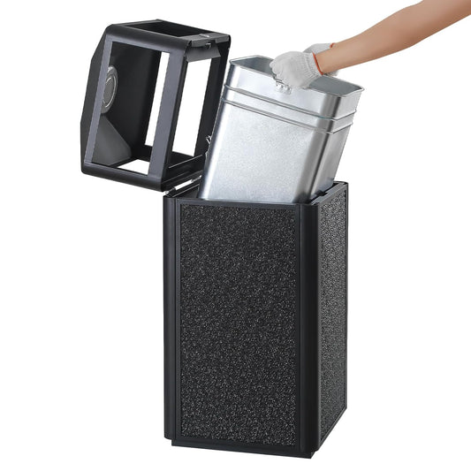 Square Waste Container with Dome Lid | Commercial Outdoor Garbage and Trash Container, Black, 15 Gallon