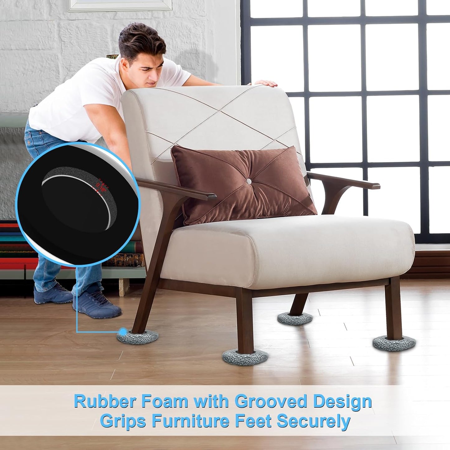 New Upgrade Furniture Movers Sliders, 4+4 Pack 4.3" Multi-Surface Furniture Sliders with Groove Design, Round 4PCS Moving Pads and 4 Hardwood Socks, Protect Floor and Easily Move Furniture