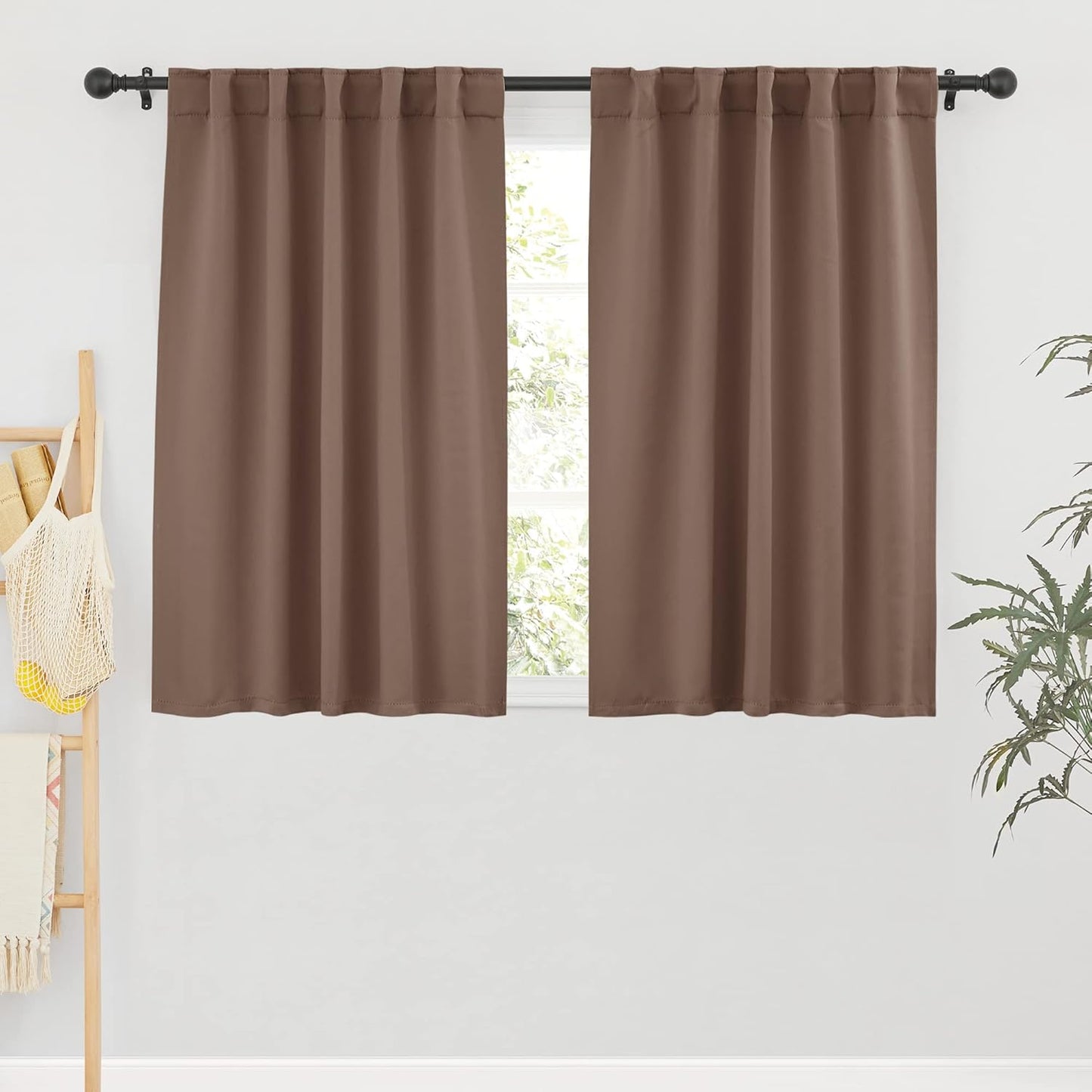 RYB HOME Small Window Curtains Blackout, Privacy Thermal Insulating Drapes for Bedroom Bathroom Basement Cafe Classroom Window Decor, W 34 x L 45 inches, Mocha, 2 Panels