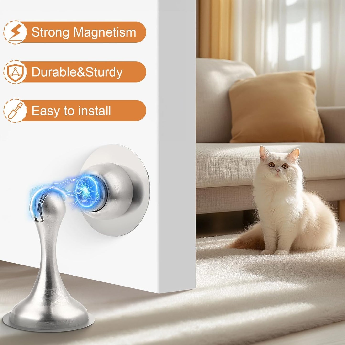 Probrico Brushed Nickel Magnetic Door Stoppers for Bottom of Door, Stainless Steel Magnet Door Catch Door Stops to Keep Door Open, Heavy Duty Door Holder, Wall and Floor Mounting, 6 Pack