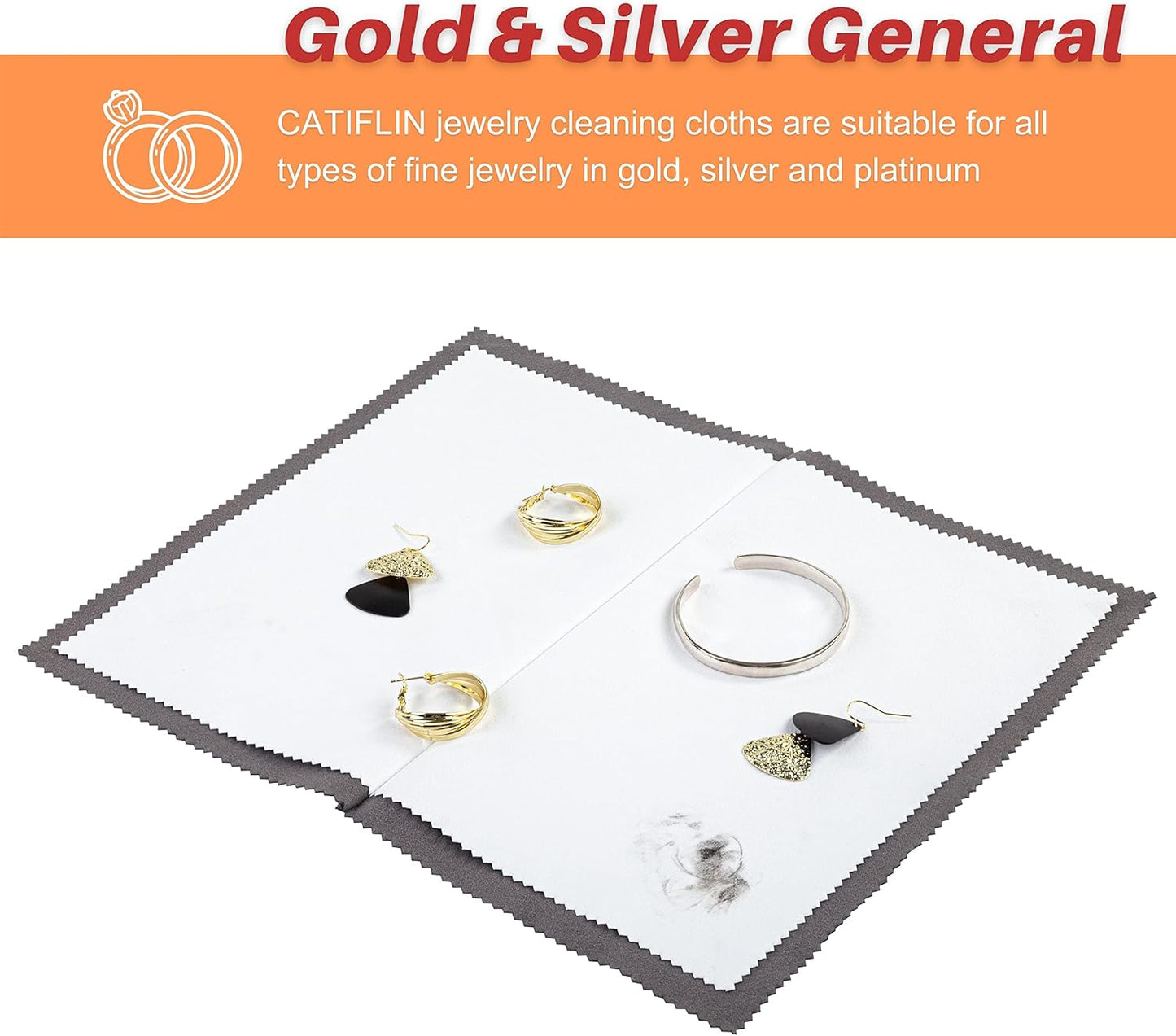 CATIFLIN 3PCS Dark Gray Silver Polishing Cloths, 10"x12" Jewelry Cleaning Cloths for Gold, Silver, Platinum, Watch, Coin, Tarnish Remover, Reusable & Streak for Jewelry Lovers