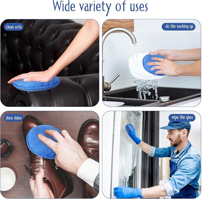 Tanlade 24 Pcs Car Detailing Microfiber Applicator Pad Wax Applicator Wash Microfiber Pads, 5 Inch Diameter (Blue)