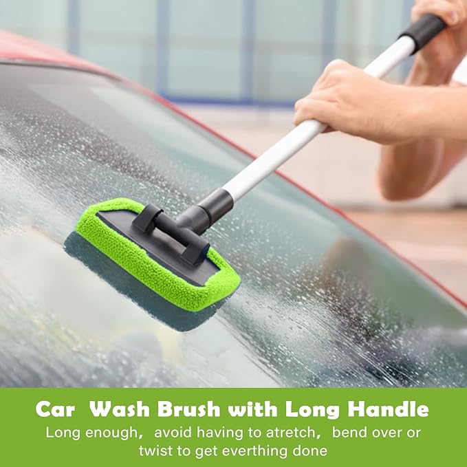 Frienda 3 Set Windshield Cleaner Tool Inside Car Window Cleaner Tool with 3 Extendable Handle 9 Reusable Microfiber Pads and 3 Spray Bottles for Auto Home Interior Exterior Glass Cleaning(Green)