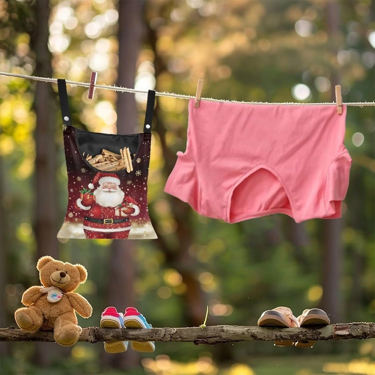 Christmas Santa Claus 2025 Waterproof Clothespin Pouch - Space-Saving Hanging Hook Bag for Holiday Laundry & Garage Storage