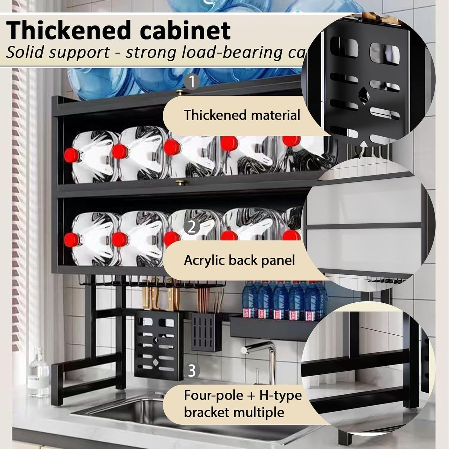 Dish Drying Rack 4 Tiers with Cover, Keep Kitchen Sink Shlef Organized Space-Saving, Large Drying Rack for Dishes, Glasses, Bowls, Cutlery black W-41.3in
