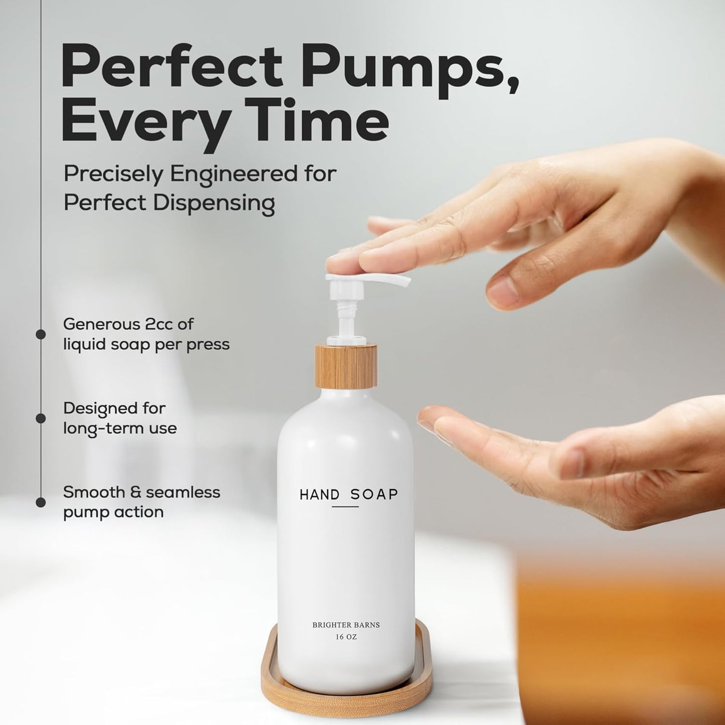 White Glass Hand Soap Dispenser Bathroom Set by Brighter Barns - Liquid Hand Soap Dispenser for Kitchen Sink - Boho Bathroom Pump Bottle Set - Minimalist Home Decor for Vacation Rental, Gifts (White)