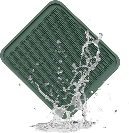 ZLR Silicone Dish Drying Mat for Kitchen Counter, Eco-Friendly Fast Dry Dish Mat, Easy Clean Multi Usage Drying Matt, Heat Resistant Trivet, 16" x 18" XL, Dark Green