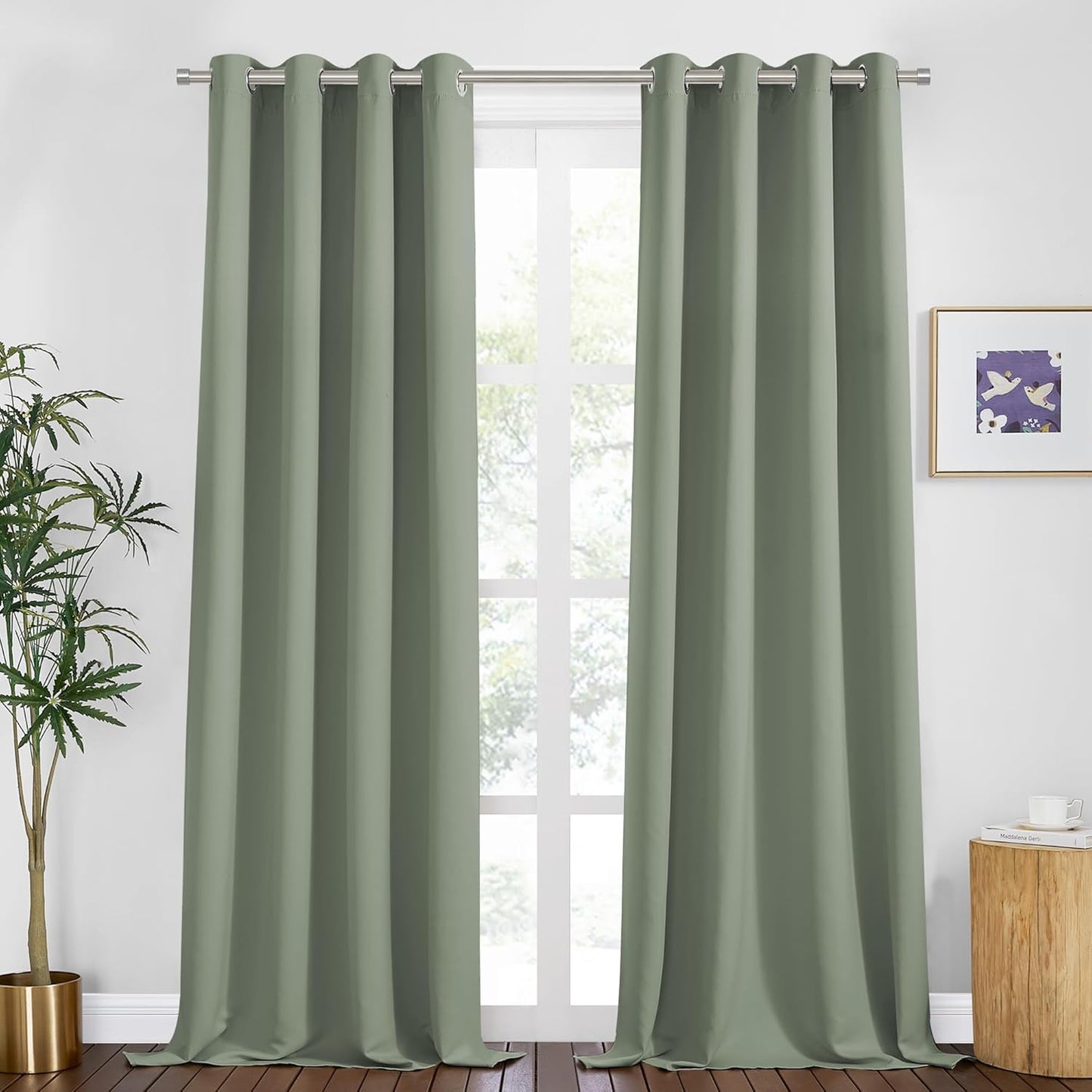 PONY DANCE Sage Green Curtains 94 Inches Long for Big Window, Extra Long Light Green Curtains for High Ceiling Living Room, Thermal Insulated Solid Drapes for Bedroom, 2 Panels