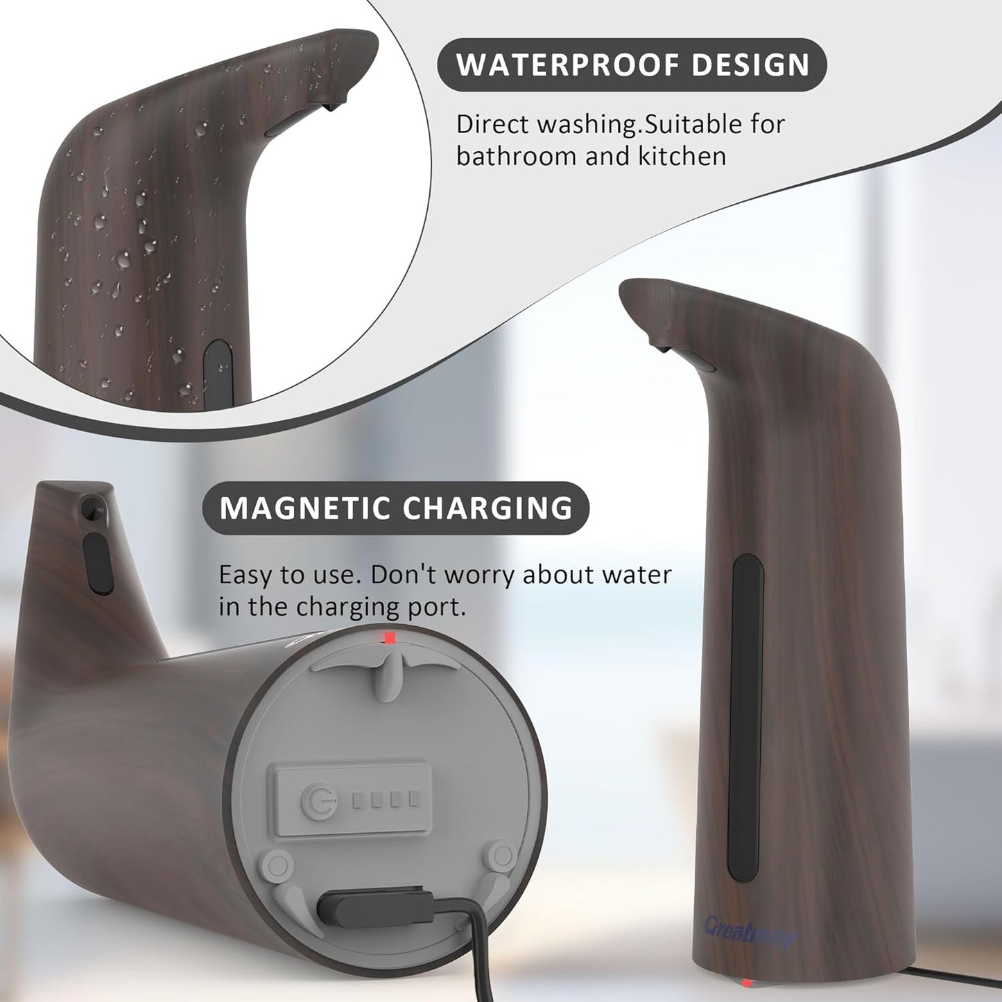 Convenient Automatic Soap Dispenser,4 Adjustable Levels Touchless Hand Sanitizer Pump with Infrared Sensor, 400 ml Countertop Electric Soap Dispenser for Bathroom,Kitchen