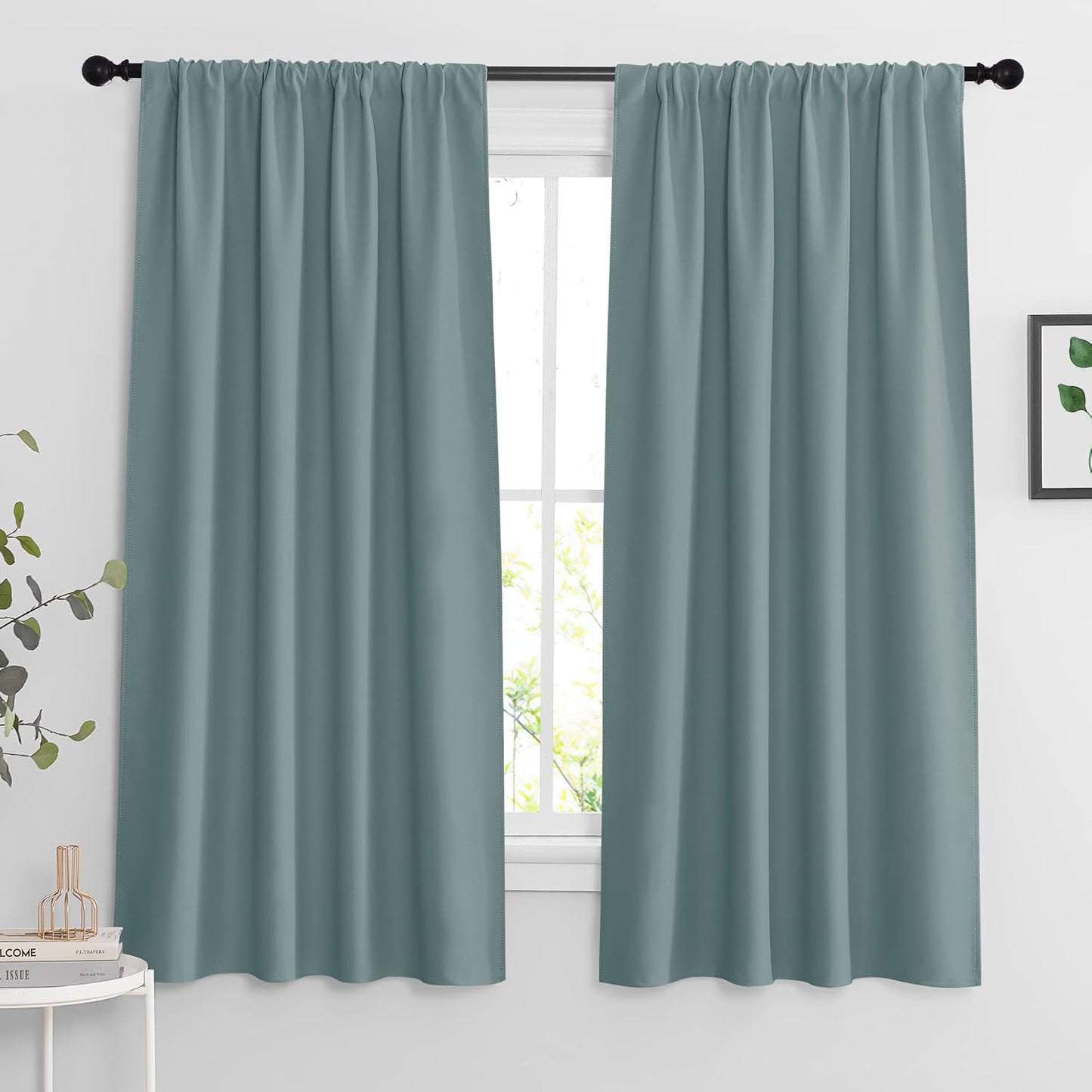 RYB HOME Blue Bedroom Curtains Room Darkening, Thermal Insulated Privacy Living Room Curtains Bathroom Window Drapes with Rod Pocket Design, W 42 x L 63 inch, Set of 2, Dusty Blue