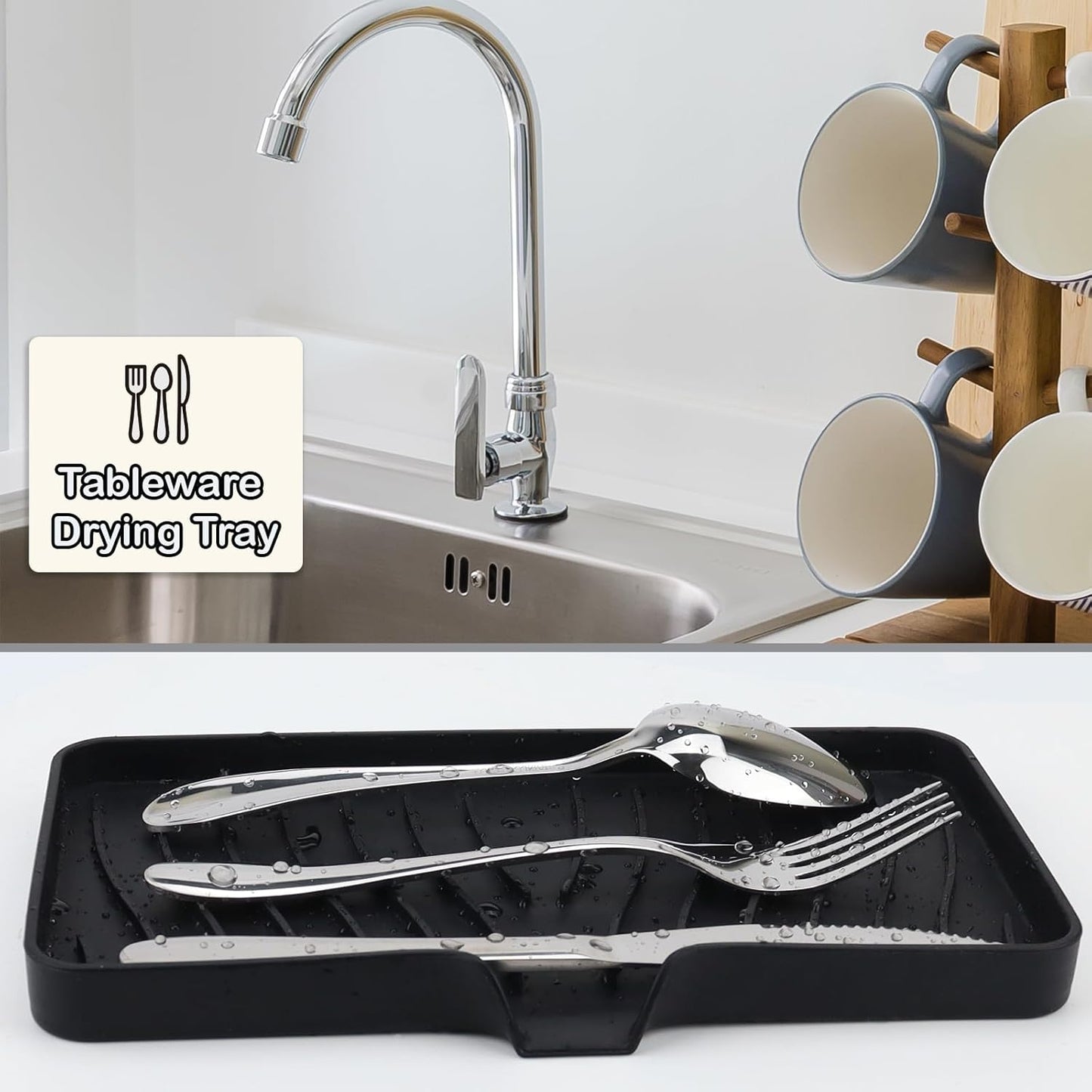 YASMEN Silicone Bathroom Soap Dishes, Sink Sponge Holder for Kitchen, Rubber Soap Dish with Drain, Shower Soap Sponge Tray, Sink or Counter Organizer, for Bar Soap, Bottle, Dish Soap Dispenser-Black