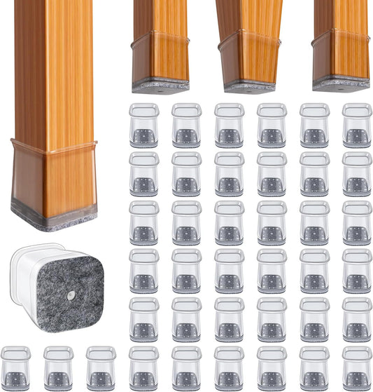 BUMACO Chair Leg Floor Protectors Square Chair Leg Protectors for Hardwood Floors Silicone Pads Covers to Protect Floors Clear-Square S Fit (3/4" to 1")