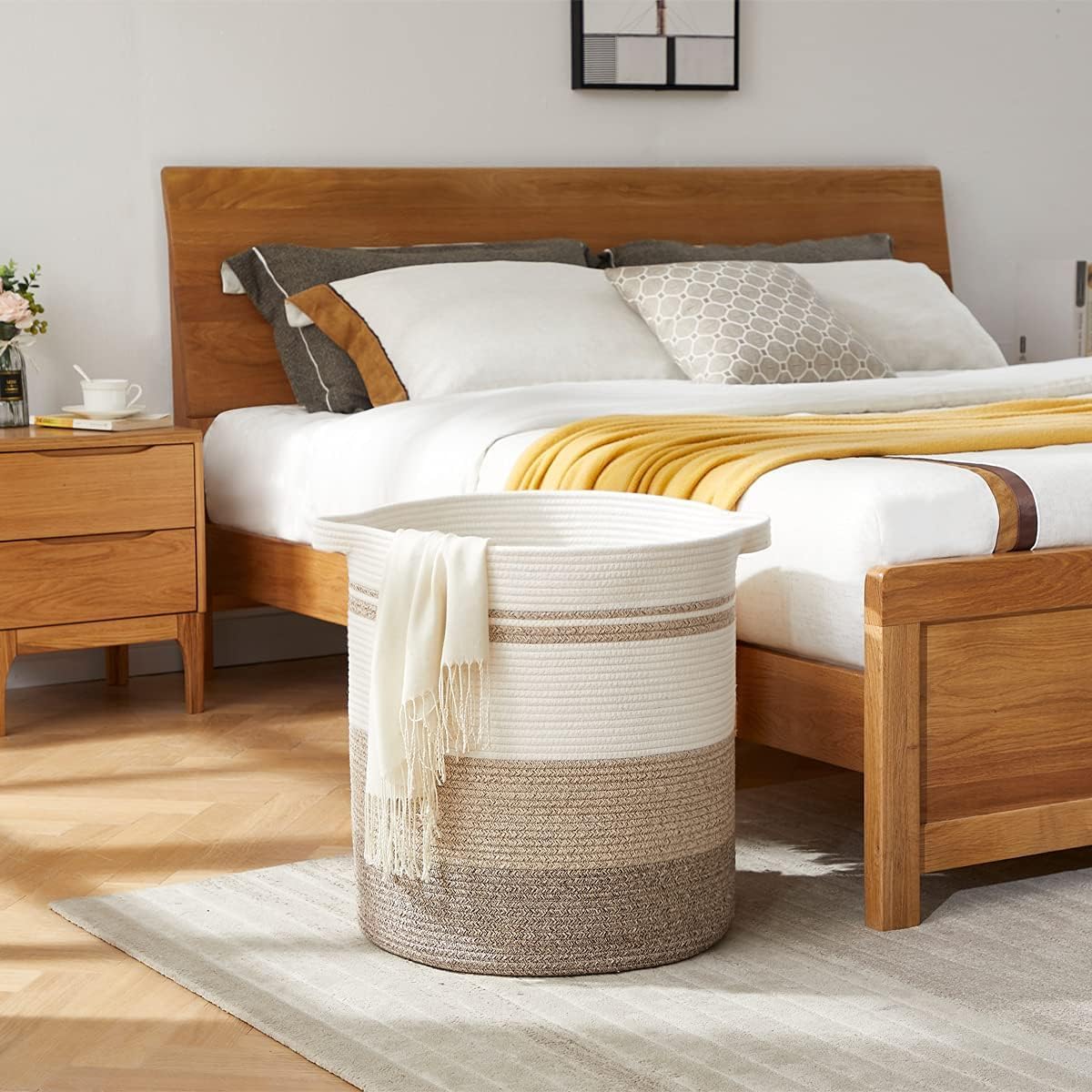 OIAHOMY 115L Laundry Baskets Hamper with Handles, Decorative Basket for Living room, Woven Storage Basket for Toys Bin,Pillows, Blankets, Clothes-20x22.5in-Gradient Yellow