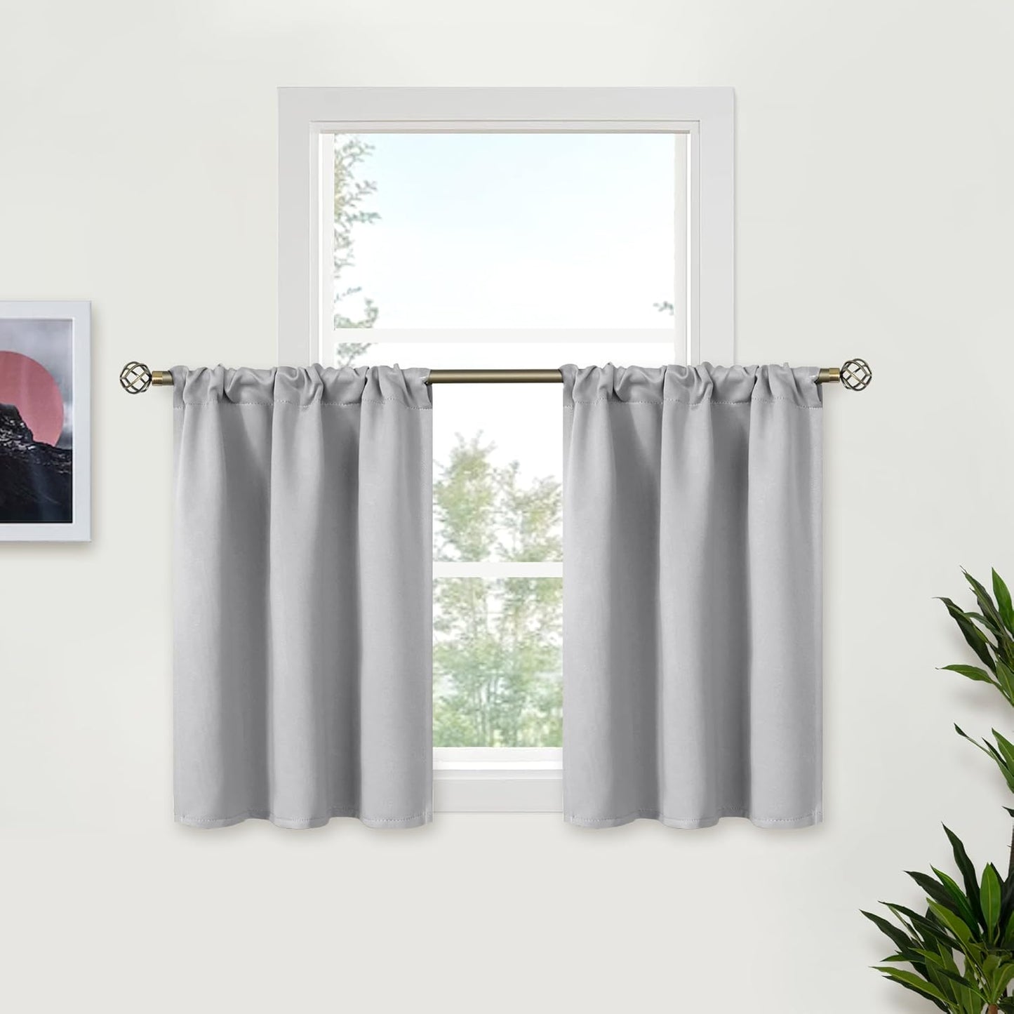 BGment Light Grey Short Curtains 36 Inches Length for Kitchen Cafe - Half Window Drapes with Rod Pocket Small Thermal Insulated Darkening Blinds for Bathroom Bedroom, 2 Panels, 34 x 36 Inch