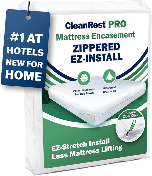 CleanRest Pro Mattress Protector Encasement, MicroPlush Fabric, Ultimate Sleep Surface Protection with Patented MicronOne Technology, Zip-N-Click Security, EZ-Fit, Waterproof (Full)