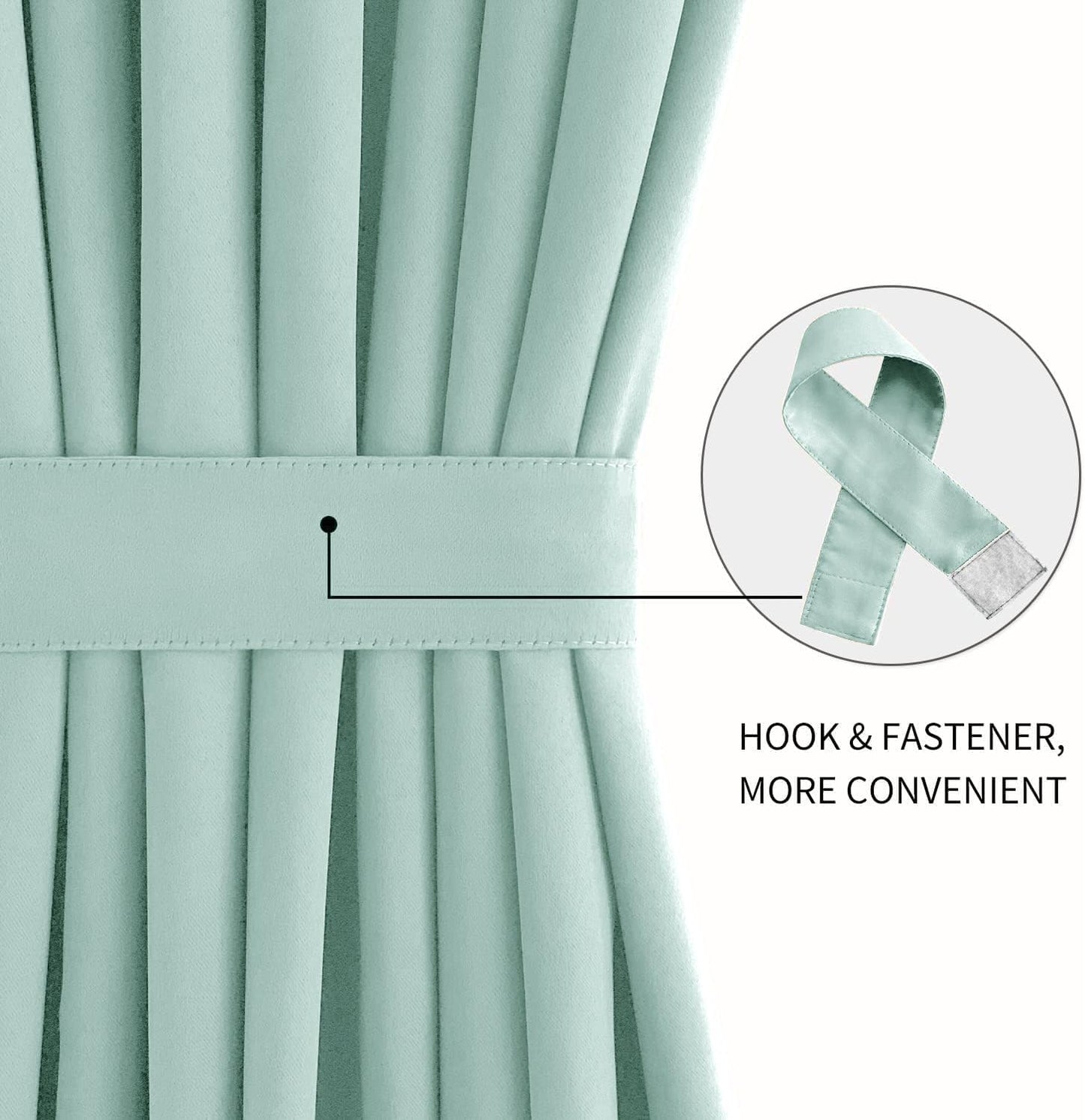 DWCN French Door Curtains – Rod Pocket Thermal Blackout Curtain for Doors with Glass Window, Kitchen and Patio Doors for Privacy, 54 X 72 Inches Long, 1 Curtain Panel with Tieback, Mint Green