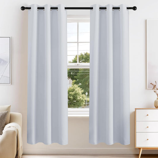 PONY DANCE White Room Darkening Curtains for Living Room 2 Panels Set, 42" W x 64" L, Thermal Insulated Light Blocking (Reduce 50%-60% Sunlight), Window Treatments Drape for Bedroom Privacy Protection