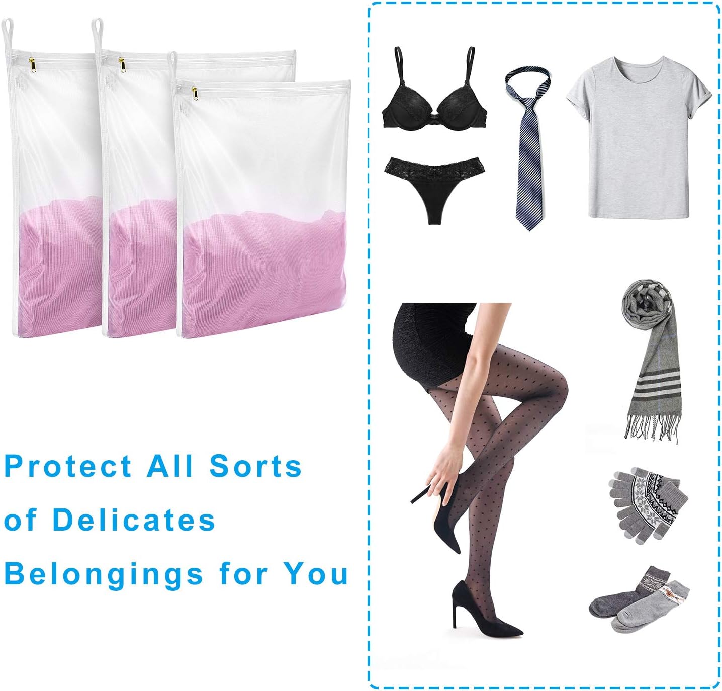 Gogooda Delicates Laundry Bags, Fine Mesh Wash Bag for Lingerie, Underwear, Bra, Silk, Socks with Hanging Loop