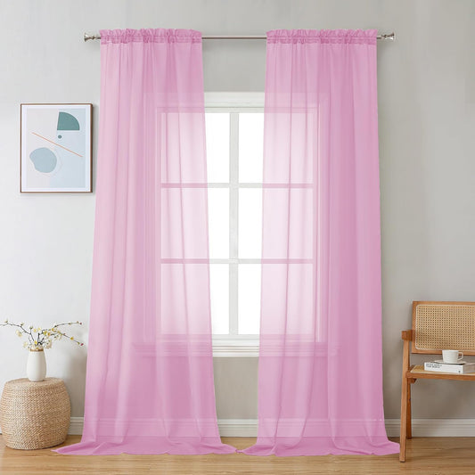 Chyhomenyc Pink Sheer Curtains 96 inches Long 2 Panels, Light Filtering Soft Airy Solid Elegant Voile Window Treatment Drapes for Bedroom Living Room Wedding Party Decor, 42 Wx96 L, 8FT L