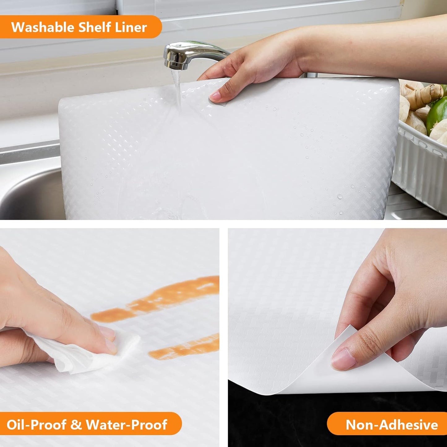 Shelf Liners for Kitchen Cabinets Refrigerator Liners Waterproof Kitchen Cupboard Liner Non-Slip Drawer Mats EVA Material Non Adhesive Fridge Liner for Shelves - White 11.8 x 236.2 Inches x 2 Rolls