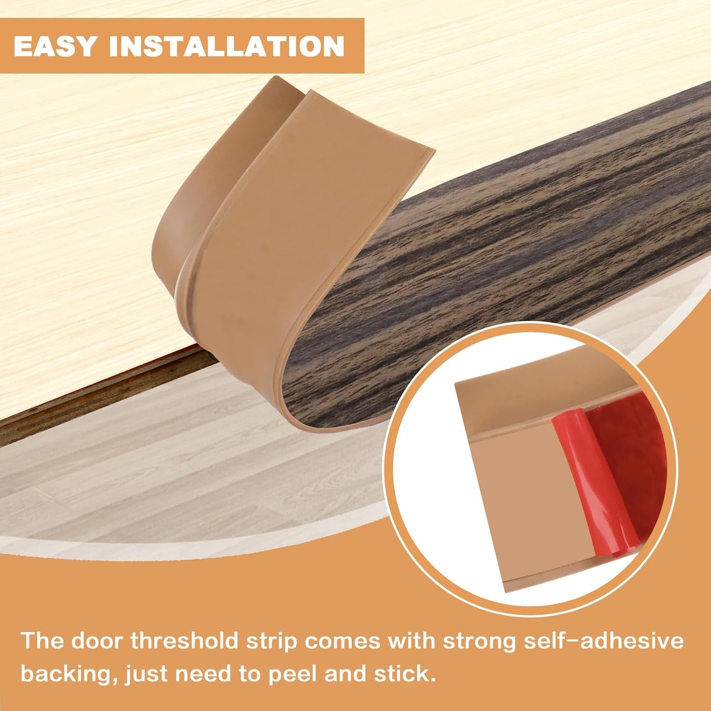 Vinyl Door Threshold Flooring Transition Strip Self Adhesive Carpet Edging Strip for Laminate Doorway Edge Threshold from 3/5" to 4/5" (Grayish Brown Wood Grain, 10 Ft)
