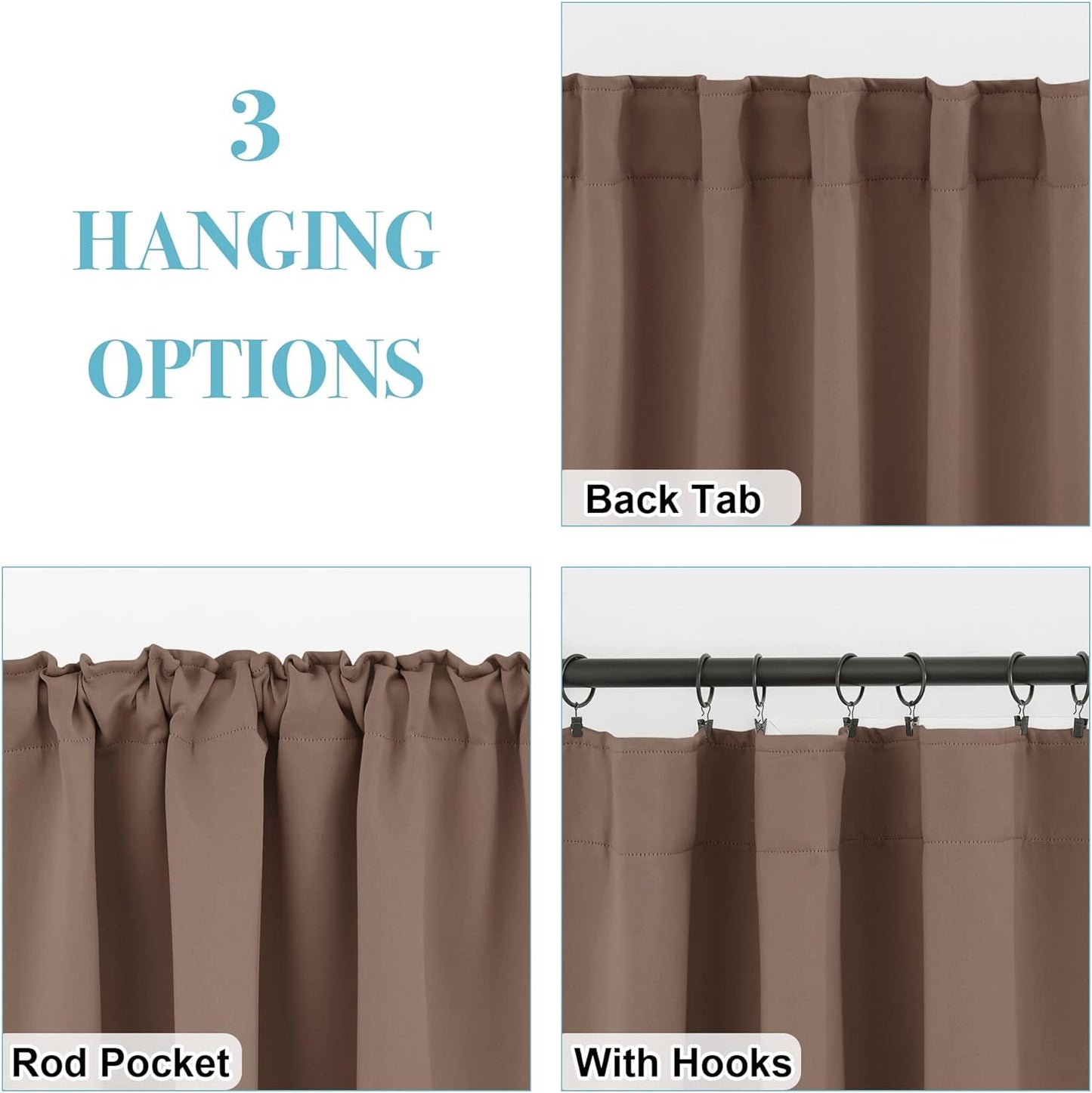 RYB HOME Blackout Curtain Shades - Thick Window Drapes for Cafe Bar, Sunlight Block Shades Absorb Heat for Bedroom Living Room Backdrop, 42-inch Width x 54-inch Length, Mocha, 1 Pair