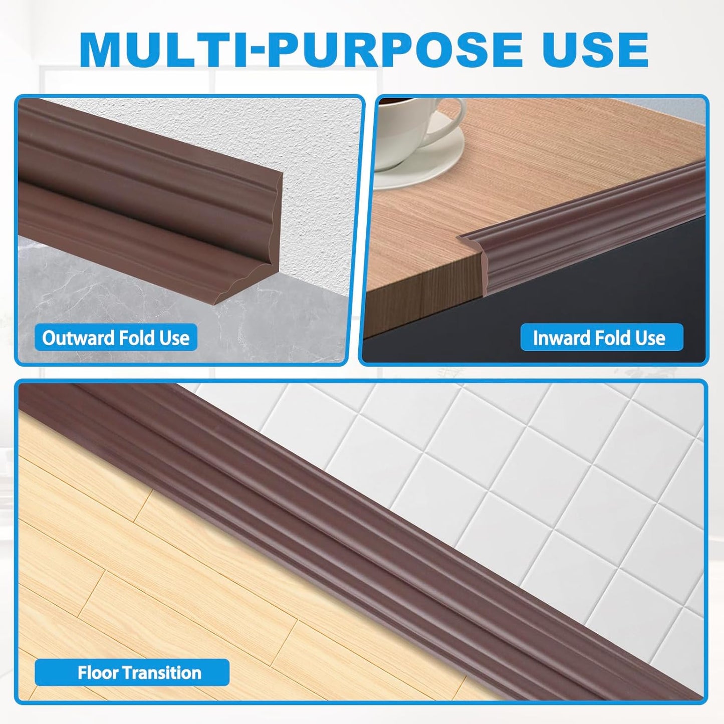 Wall Corner Protector Peel and Stick Corner Trim Molding Flexible Inside & Outside Wall Edge Guard Self Adhesive Moulding Trim for Edge Use, Brown, 2.3” W x 40’ L