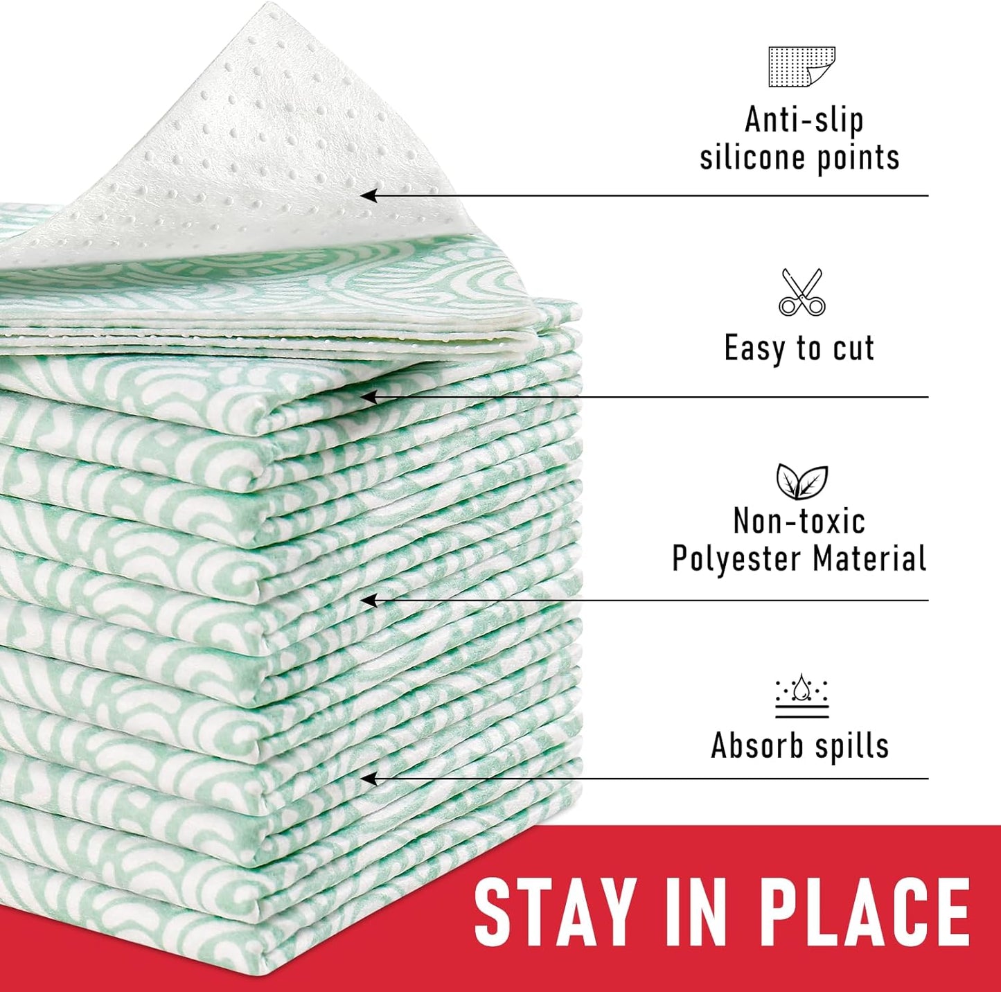 Cooyes Refrigerator Shelf Liners, Drawer Liners for Kitchen Cabinets, Absorbent Fridge Mats with Non-Slip Particles, Breathable Cloth Material BPAfree, Keep Produce Fresh Longer, 6 Pack, 12" × 24"