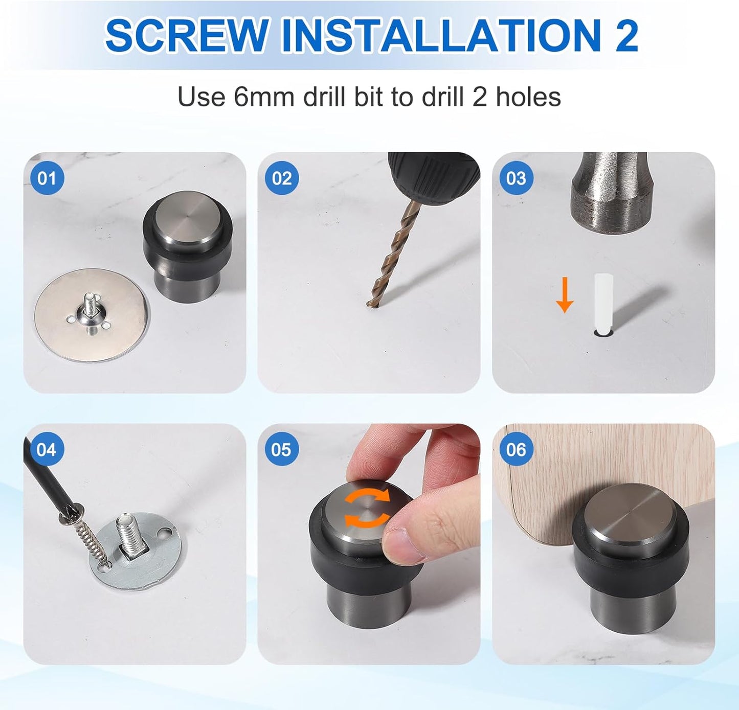 PATIKIL 2Set Round Door Stoppers, 46mm Stainless Steel Door Stop Doorstop Wedge Metal Cylinder Self Adhesive with Screw for Bottom of Door Floor Inside, Copper Tone