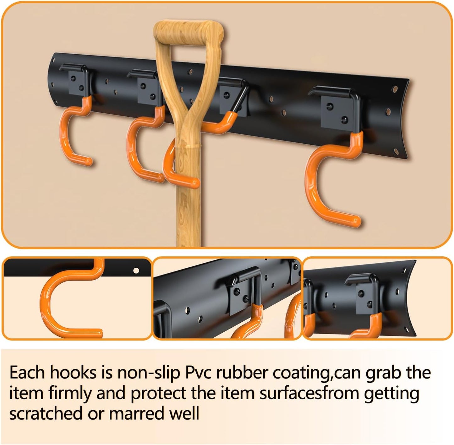 3-H 12×16" All Metal Garden Tool Organizer, Garage Tool Organizer, Broom Holder Wall Mount for Garage, Shed, Garden, Basement Hanging and Organizing Rake, Mop, Shovel, Hose