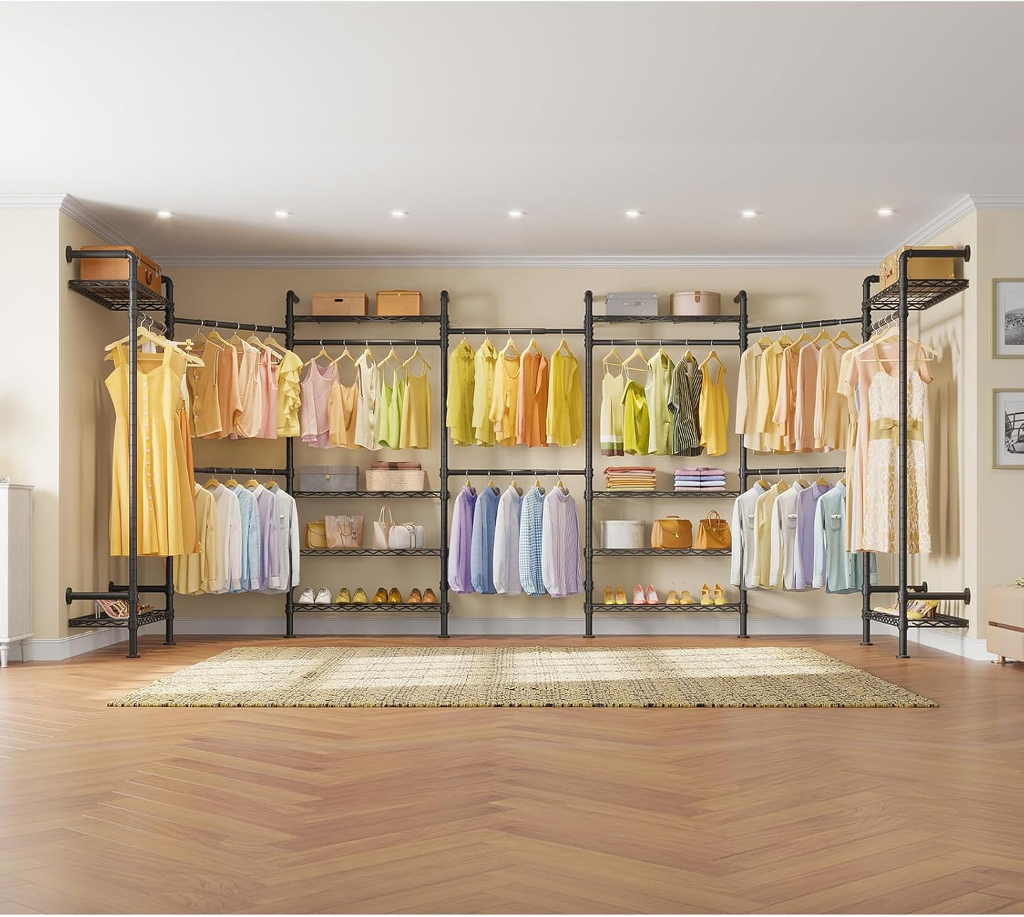 Timate F3 Garment Rack Heavy Duty Clothes Rack for Hanging Clothes, Expandable Industrial Pipe Wall Mounted Clothing Racks, Adjustable Storage Wardrobe Closet Kit Walk in Closet Systems, Black