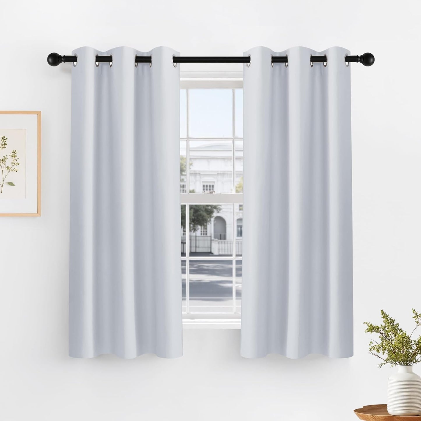 PONY DANCE Short Window Curtain Panels 40 inch Long - Room Darkening Drapes for Bedroom Dorm Storage Cabinet Door Kitchen Basement Farmhouse Decor, Greyish White, W 42 x L 40 inches, 2 Panels