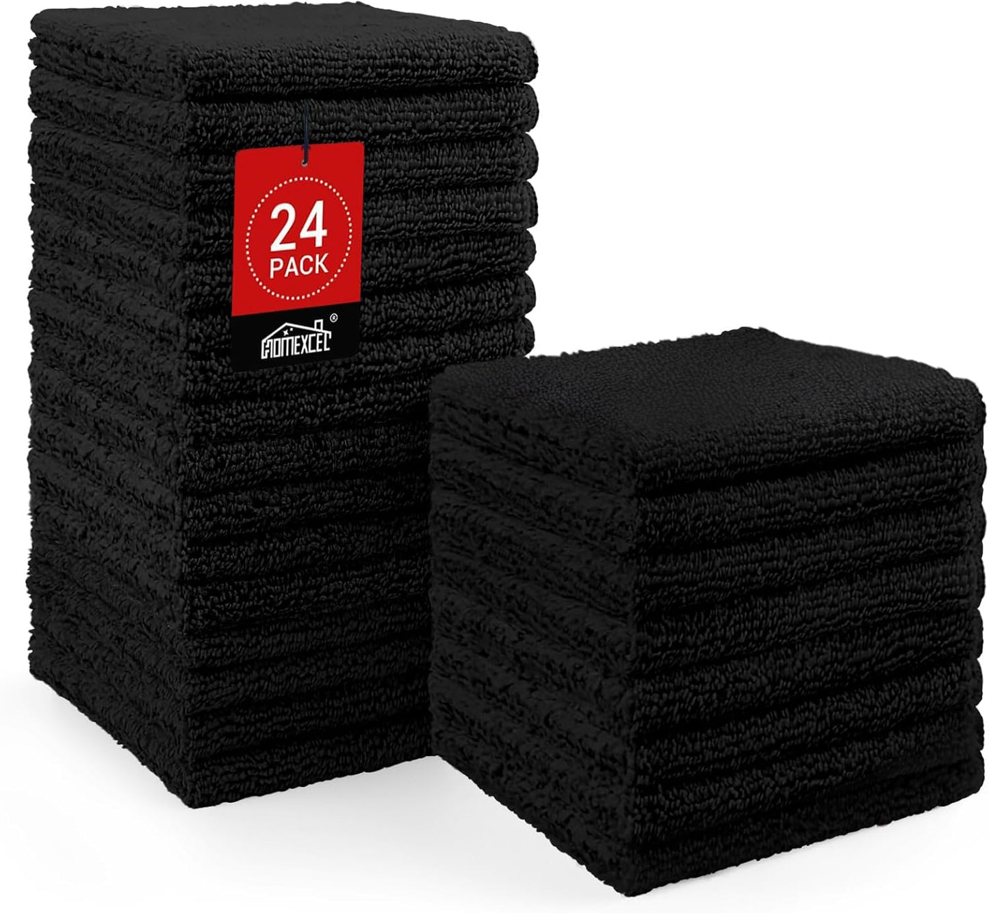HOMEXCEL Black Washcloths 24 Pack, Highly Absorbent and Soft Microfiber Face Towel, Makeup Remover Towels, Multi-Purpose Wash Cloths for Bathroom, Hotel, Spa, Gym, and Kitchen, 12x12 Inch