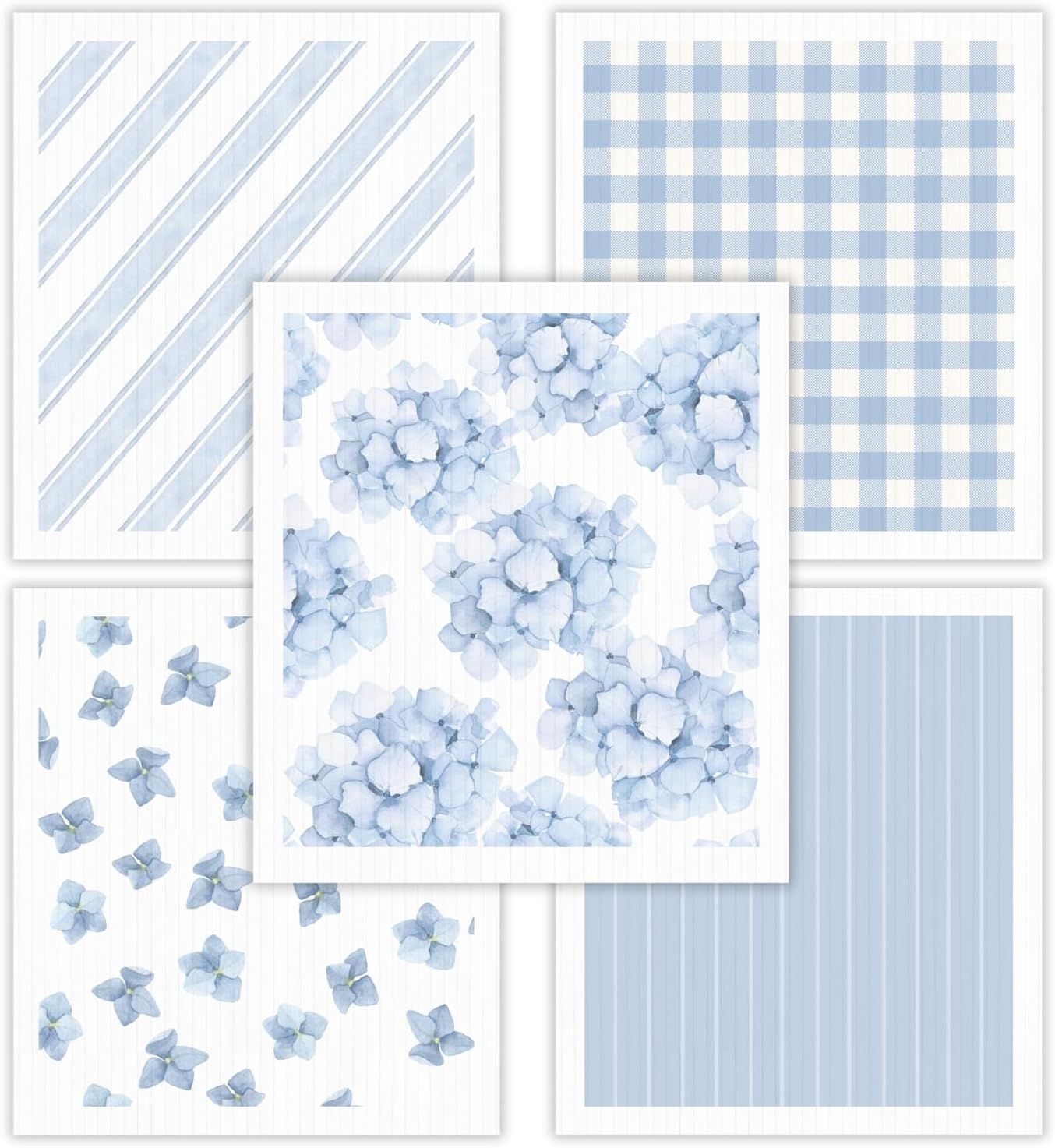 HALL & PERRY Swedish Dishcloths for Kitchen, 5-Pack, Reusable Cellulose Sponge Cloths for Kitchen & Cleaning – Eco-Friendly, Ultra-Absorbent, Quick-Drying (Floral Blue)